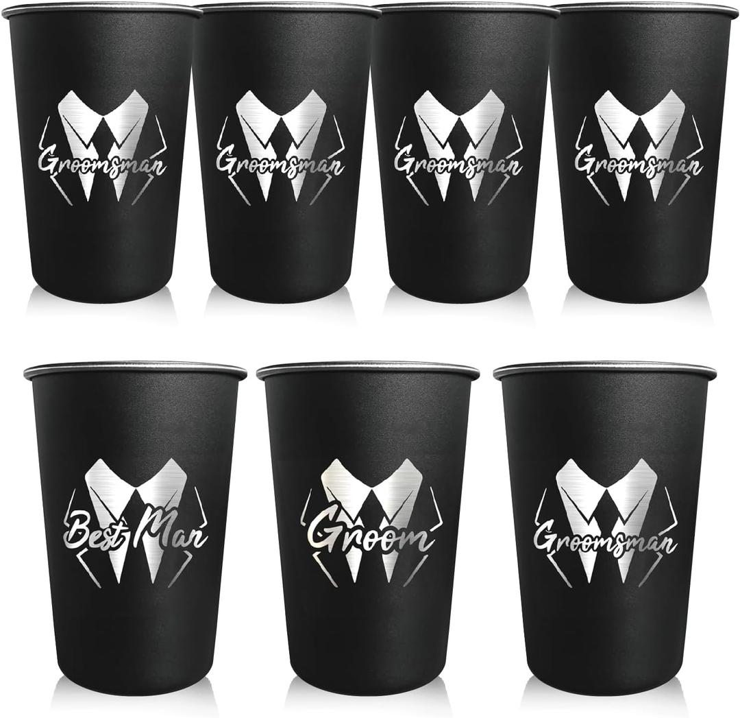PartyGifts&beyond 7Pcs Groomsmen Gifts Cups, 16 Oz Stainless Steel Cups for Groom Squad, Groomsmen Tumblers - Bachelor Party Favors (LJ-Struggle)