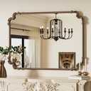 Baroque Gold Antique Brass Scalloped Wall Mirror 40 x 30 Vintage Rectangle Framed Baroque French Rectangular Mirror for Mantle Fireplace Bathroom Living Room, Horizontal/Vertical