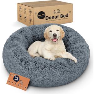 Donut Dog Bed - Premium Comfort for Anxiety Relief - Fluffy & Calming Design with Ultra-Plush Support | Cozy Round Dog Bed with Super Soft Circle Style (Size S Dark Grey)