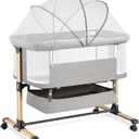 3-in-1 Baby Bassinet Bedside Sleeper, Infant Bedside Bassinet, 6 Adjustable Height, Breathable Mesh, Lockable Wheels, Storage Basket, Easy Folding Portable Crib for Newborn (Grey)