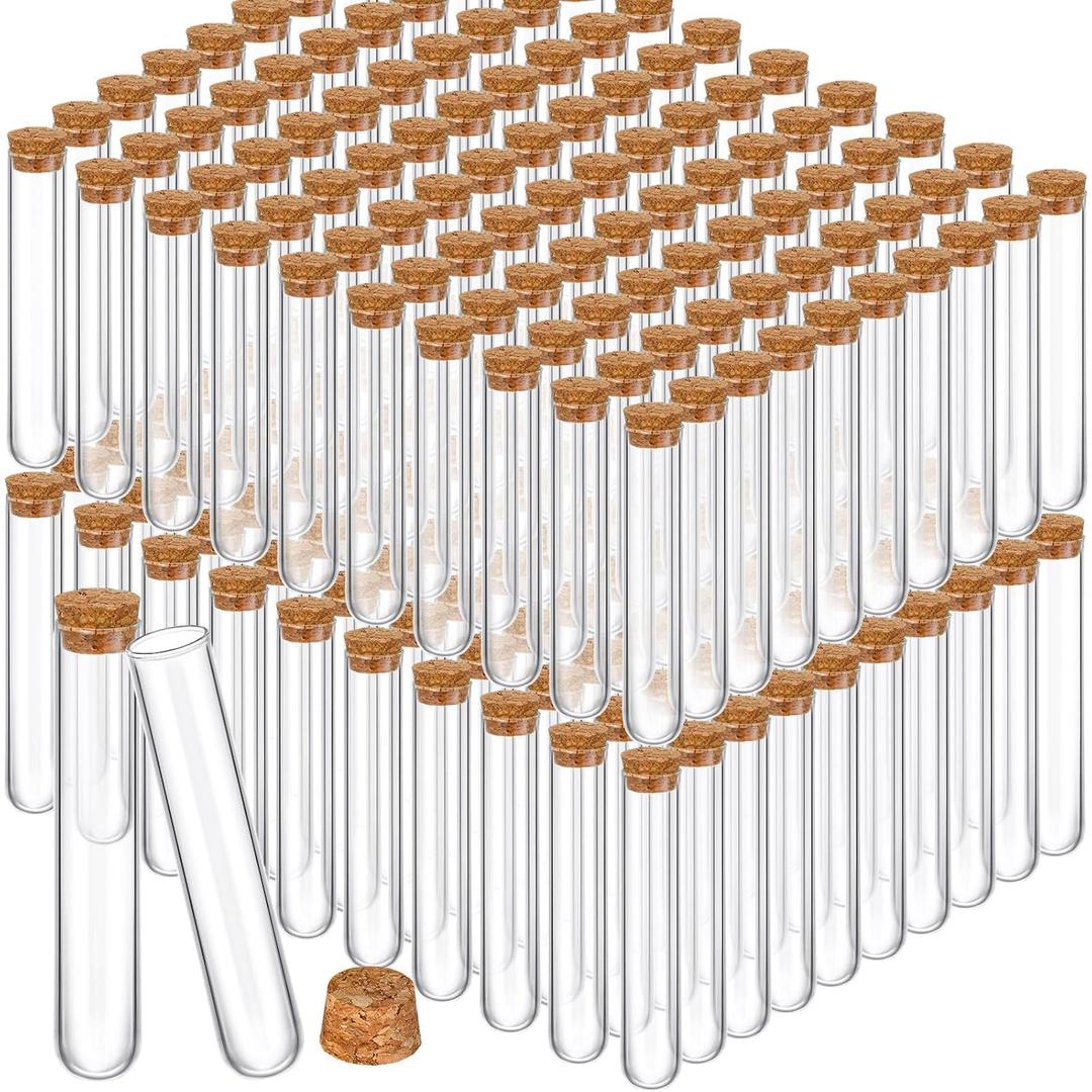 Thyle Glass Test Tubes with Cork Clear Stoppers Round Bottom Lab Test Alcohol Tampons Glass Tubes Container Vials for Plants Scientific Experiments Candy Storage Party Favors (200pcs,20x150mm/35ml)