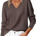 ANRABESS Sweaters for Women Long Sleeve V Neck Shirts Business Casual Work Blouses 2025 Fall Loose Knit Pullover Sweater Tops (Medium, Taupe)