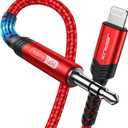 JSAUX Apple MFi Certified Lightning to 3.5mm Audio Cable 6FT, AUX Cord for iPhone Headphones Jack Compatible with iPhone 14/14 Plus/14Pro/13/13 Pro Max/12/12 Pro/11 Pro/X/XS/XR/8/Car Stereo-Red