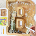 WeAllBuy Wooden Letter Piggy Bank AZ Personalized Kids Coin Bank with Stickers Marker Screwdriver (B)