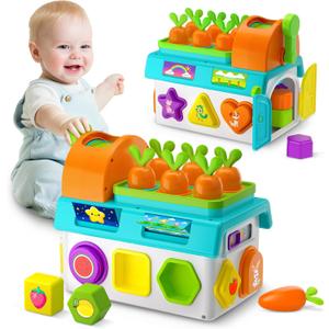 Montessori Toys for 1-2 Year Old Boys Girls, 1st First Birthday Gift for One Year Old, Baby 12-18 Month Educational Shape Matching Game w/ Lights & Sound, Fine Motor Learning Toys for Toddlers 1-3 (Blue)