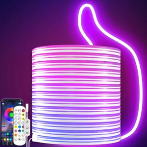 LED Neon Rope Lights, 16.4ft RGB LED Light Strip, 24V Music Sync App/Remote Control DIY Rope Light, IP67 Waterproof Gaming Neon Strip Lights for Bedroom Indoor Oudoor Dcor