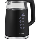 Elite Gourmet 1.7L Dual Wall Cool Touch Electric Tea Kettle, Borosilicate Glass, 304 Stainless Steel Interior, Programmed Digital Touchscreen, Keep Warm, Auto Off & Audible Indicator, Black
