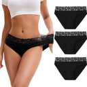 INNERSY Period Underwear for Women Cotton Lace Leakproof Menstrual Hipster Panties Bikini Briefs 3-Pack (Small, Solid Black)