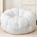 Flower Bean Bag Chair for Teens and Young Adults, Soft Faux Fur Floor Seating with Memory Foam, Aesthetic Room Decor Cozy Lounger for College Dorm, White, Large