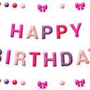 HOUSE OF PARTY Felt Happy Birthday Banner | Pink Bow Banner | Happy Birthday Sign for Grils Women Bachelorette Coquette Party Backdrop Decorations (Purple pink)