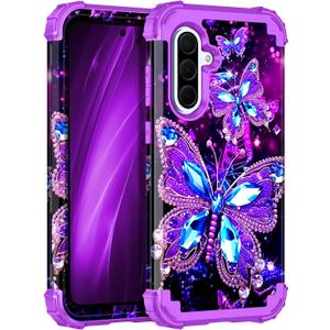 Miqala for Galaxy A36 5G/A56 5G Case,Glow in The Dark Three Layer Heavy Duty Shockproof Full Protection Hard Plastic Bumper+Soft Silicone Protective Case for Samsung Galaxy A36/A56 5G 2025,Purple (Amaranth Deep Purple)