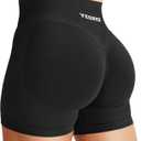 YEOREO Women Workout Gym Shorts Butt Lifting Invisible Scrunch 4.5" Crossover Mid Rise Waistband Seamless Booty Biker Shorts (X-Small, Black)