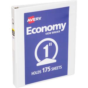 Avery Standard View 3 Ring Binder, 1" Round Rings, 175-Sheet Capacity, 1.4 Inch Wide Spine, 1 White Binder, Ideal for Lightweight Organization and Occasional Referencing (05760)