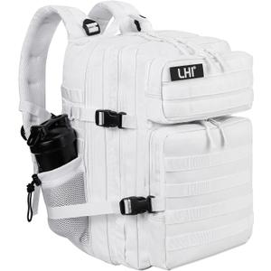 LHI Military Tactical Backpack for Men and Women 45L Army 3 Days Assault Pack Bag Large Rucksack with Molle System - White (2.1 White(white Zipper))