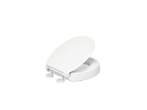 KOHLER 25876-0 Hyten Elevated Quiet-Close Round Toilet Seat, Contoured Seat with Grip-Tight Bumpers, Quick-Attach Hardware, White