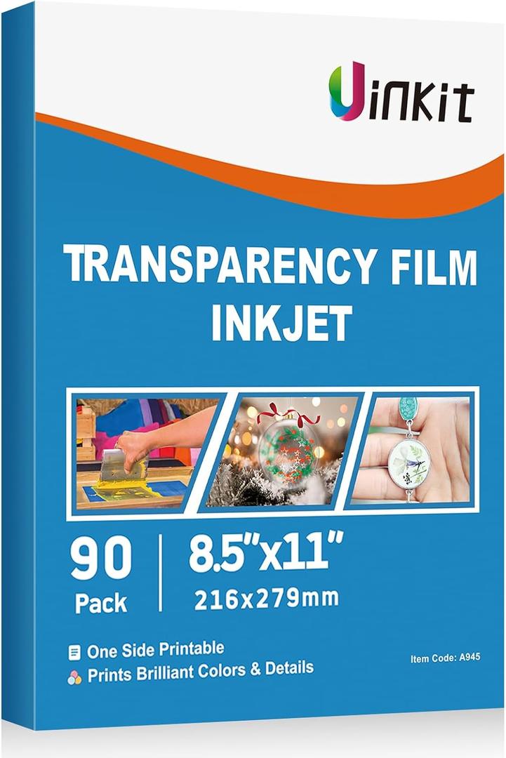 Uinkit Bulk 90 Sheets Printable Transparency Film Acetate Clear Sheets for Crafts 8.5x11 OHP Overhead Projector Film For Inkjet Printer Quick-Dry