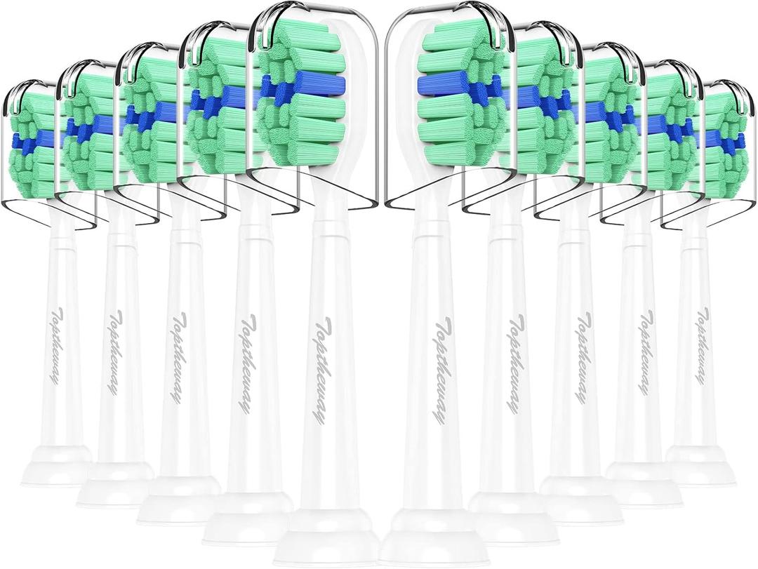 Toptheway Toothbrush Replacement Heads Compatible with Philips Sonicare ProtectiveClean DiamondClean C2 G2 W 4100 5100 5300 Plaque Control, 10 Pack (White - Pack of 10)