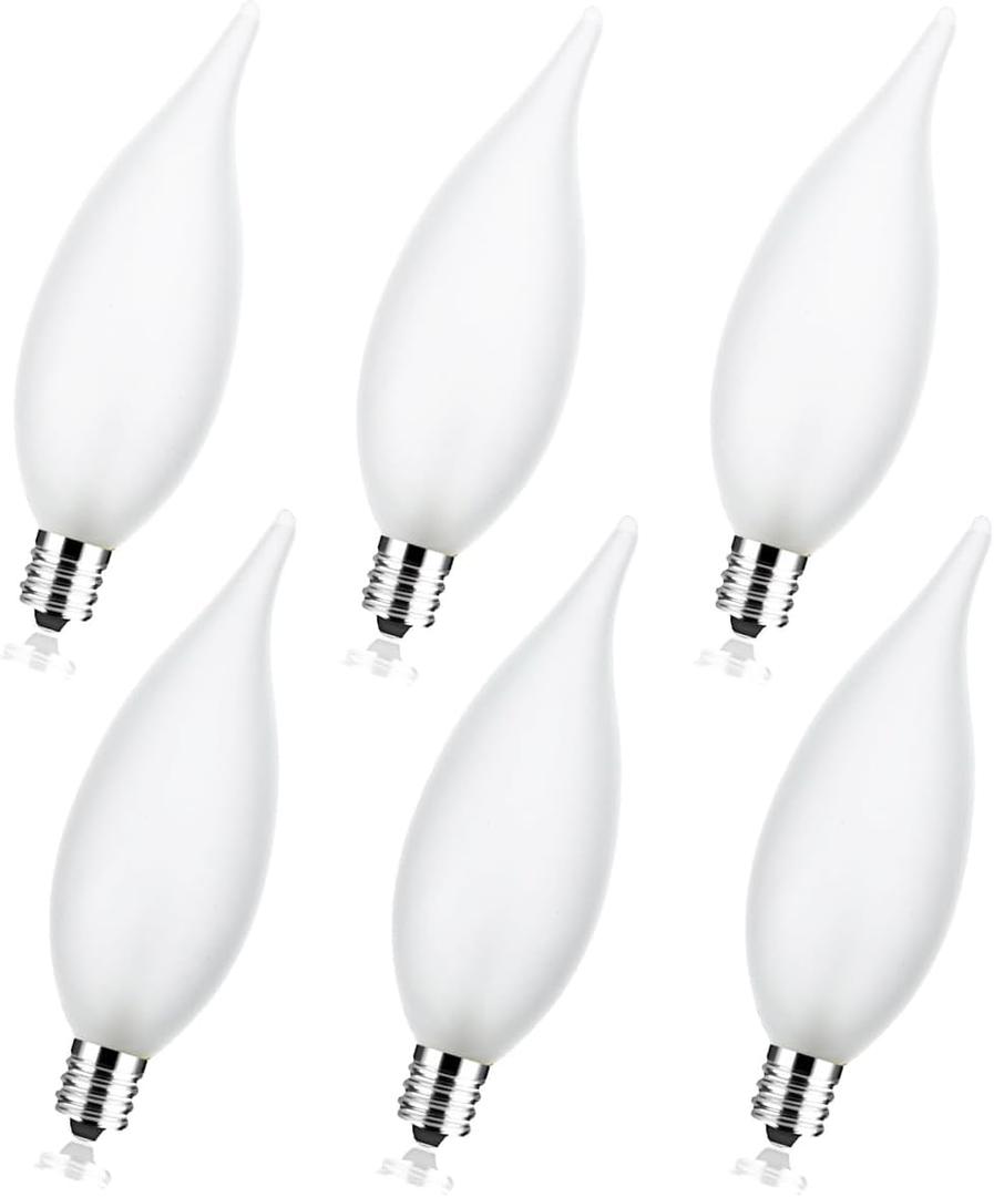 Frosted Flame Tip C32 Chandelier Light Bulbs, 60W E12 Candelabra Base, 120V Dimmable Candle Bulbs with Warm White for Chandeliers, Ceiling Fans, Outdoor, Porch, Hallway, Decorative Lighting (6 Pack)
