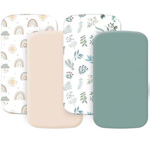 4 Pack Bassinet Sheets (20" x 33"), Compatible with Angelbliss, YADAQE, Maxi-COSI Iora/Swift, Pamobabe, BIERUM and Papablic Baby Bassinet, Soft and Skin-Friendly, Mint Green and Color Rainbow