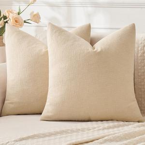 MIULEE Beige Couch Pillow Covers 22x22 Inch, Set of 2 Soft Chenille Decorative Euro Throw Pillow Covers Farmhouse for Sofa Living Room Bed