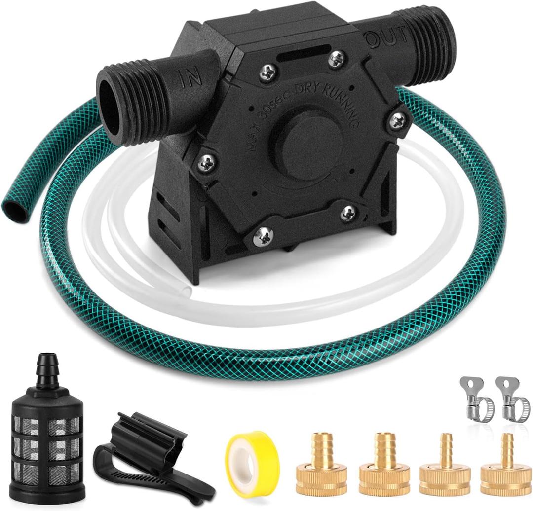Drill Pump for Water 12Pcs, 750 GPH Electric Drill Pump with Water Hose, Oil Hose and Adapter, for Water, Gasoline, Garden, Rain Barrels(Black)