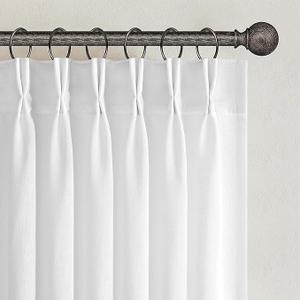 Topfinel Beige White Pinch Pleated Linen Curtains 63 Inch Length 2 Panels for Bedroom Living Room Textured Semi Sheer Window Curtain Boho Neutral Back Tab Pinch Pleat Drape with Hooks 63 Inches Long