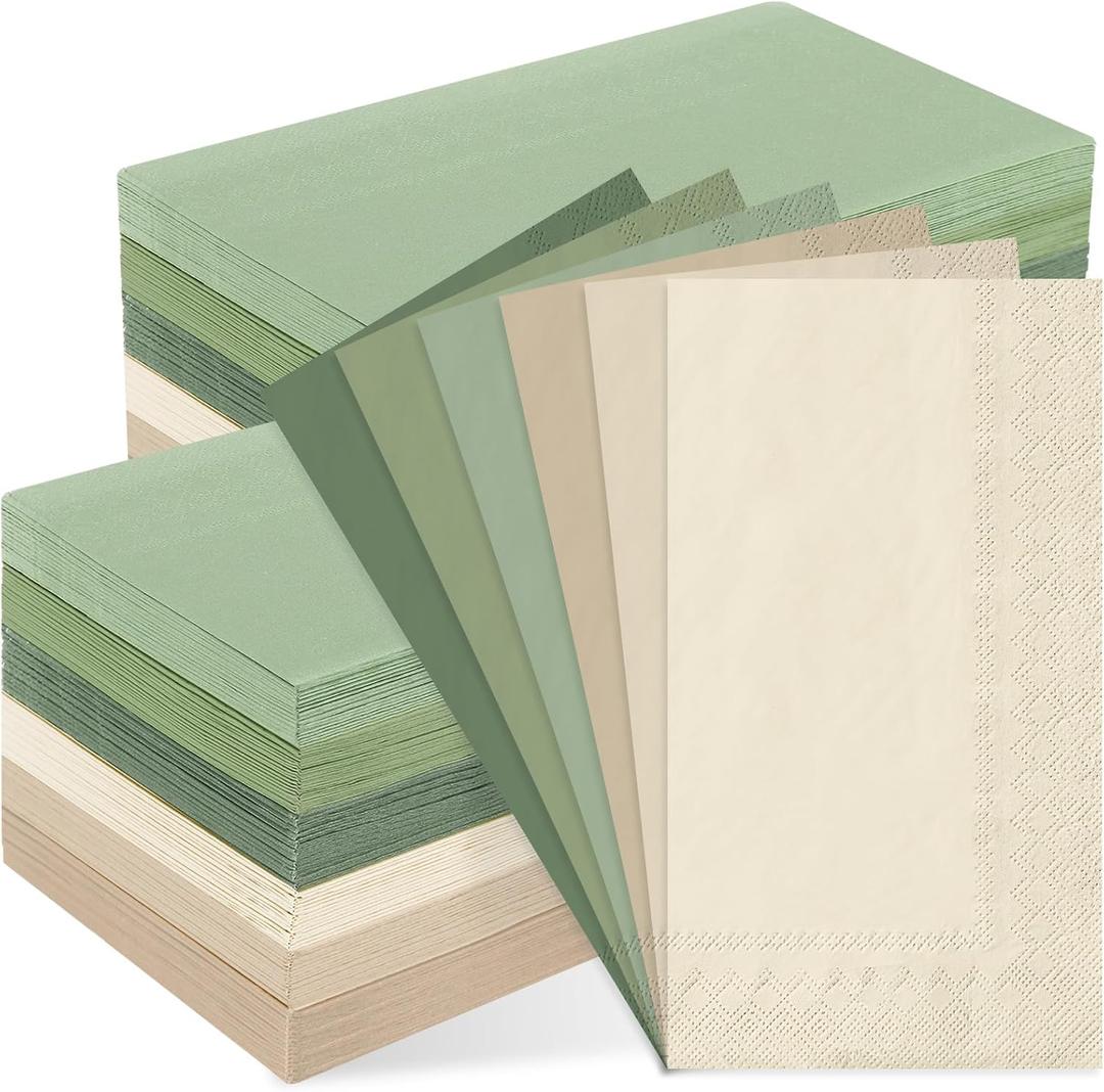 Whaline 120Pcs Sage Green Guest Napkin Nude Sage Green Color Disposable Paper Pack Wedding Dinner Hand Napkin Towel for Wedding Birthday Bride Shower Party Supplies (4.3 x 7.9 In)