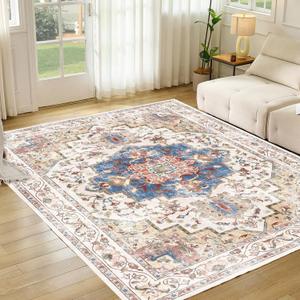 CWK Boho Washable 8x10 Area Rugs,Non-Slip Floor Carpet,Non-Shedding Floor Mat,Low Pile Doormat Soft Vintage Rug for Living Room Bedroom Dinning Room Laundry Home Office,Golden Orange