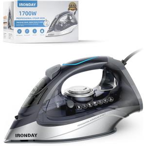 IRONDAY 1700W Steam Iron for Clothes 20s Fast Heat-up, Iron with 10.14oz Water Tank, Non-Stick Ceramic Soleplate, Auto-Off, Spray Mist & Steam Burst, Ironing Clothes for Home