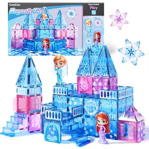 GobiDex Magnetic Building Blocks Princess Castle with 2 Dolls & Stairs, STEM Magnetic Tiles Building Toys for Kids Ages 3-5 4-8, Magnets Sensory Toddler Toys Birthday Gifts for 3+ Year Old Girls Boys