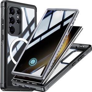 Magnetic Privacy Case for Samsung Galaxy S24 Ultra, Military Grade Protection, Fit for MagSafe, Anti Peep Privacy Screen Protector Soft Edge Full Camera Lens Protected Shockproof Anti Spy Phone Case (Black)