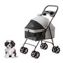 4 Wheel Foldable Pet Stroller - Lightweight Dogs and Cats Stroller Upto 44lbs with Mesh Canopy, Storage Basket and Cup Holder, Durable for Walks and Outings (Small)