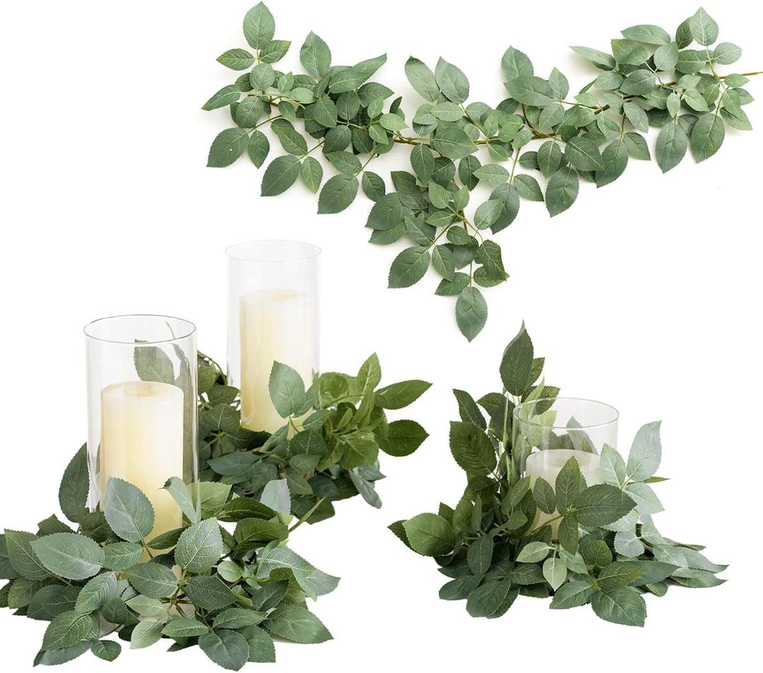 Ling's Moment Artificial Rose Leaf Greenery Garland - 6 Pack, Candle Vines, Faux Splicable 2.3ft Stems for Table Centerpieces, Lantern Rings, Hanging Backdrop Floral Arrangements & Wedding Arches