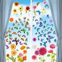 11 x Spring Window Flower Clings, 83Pcs Colorful Flower Butterfly Anti-Collision Window Decals, Double Side Window Sticker Decorations for Baby Shower Decoration Party Supplies