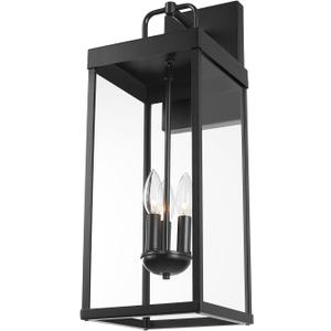 Outdoor Wall Sconce Light, 24 Inch Tall Transitional Exterior Wall Bracket Lighting with Clear Glass, Anti-Rust Powder Coat Black Modern Outside Carriage Lantern Lamp for Porch Garage Patio