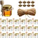 Adabocute Honey Pot, Mini Honey Jars with Dipper, Glass Honey Jars Baby Shower Favors, Party Favors & Wedding Favors, Gold Lid, Bee Pendants, Gold Organza Bags, 20 Pack 1.5oz
