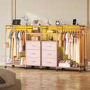WLIVE Pink Dresser with Hanging Rack for Bedroom, 3 Drawer Dresser with LED Lights & Charging Station, Fabric Dressers & Chest of Drawers, Storage Organizer with Open Shelves for Living Room, 15.8"D x 41.4"W x 45"H