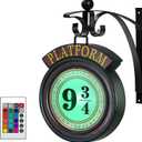 9 Platform Hanging Night Light Platform 9 3/4 Sign- Remote Control Hanging Wall Lamp Halloween Decorations Holiday Magic Lamp Gift for Movie FansRed