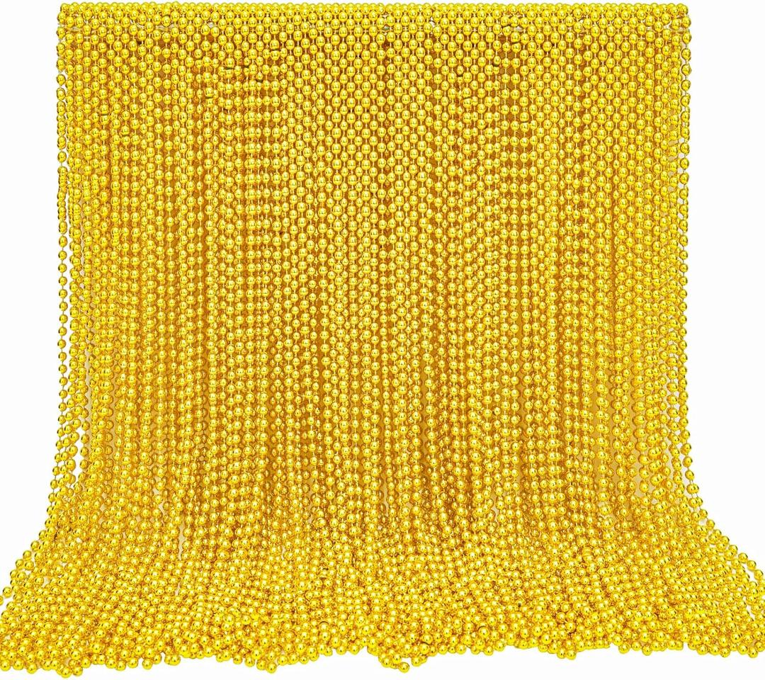 Garma 144 Pcs St Patricks Day Beads Bulk, 33 Inch 7mm Carnival Beaded Necklaces Accessories for St Patricks Day Festivals Decorations, Mardi Gras Parades, Night Club Dress-up Events Party Costume (Gold)