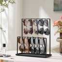 Sunglasses Organizer Glasses Holder Stand with Tray, Eye Glasses Display, 2 Tier Sunglass Storage Rack for Multiple Glasses, for Desk, Nightstand, Dresser, Vanity, Metal, Black