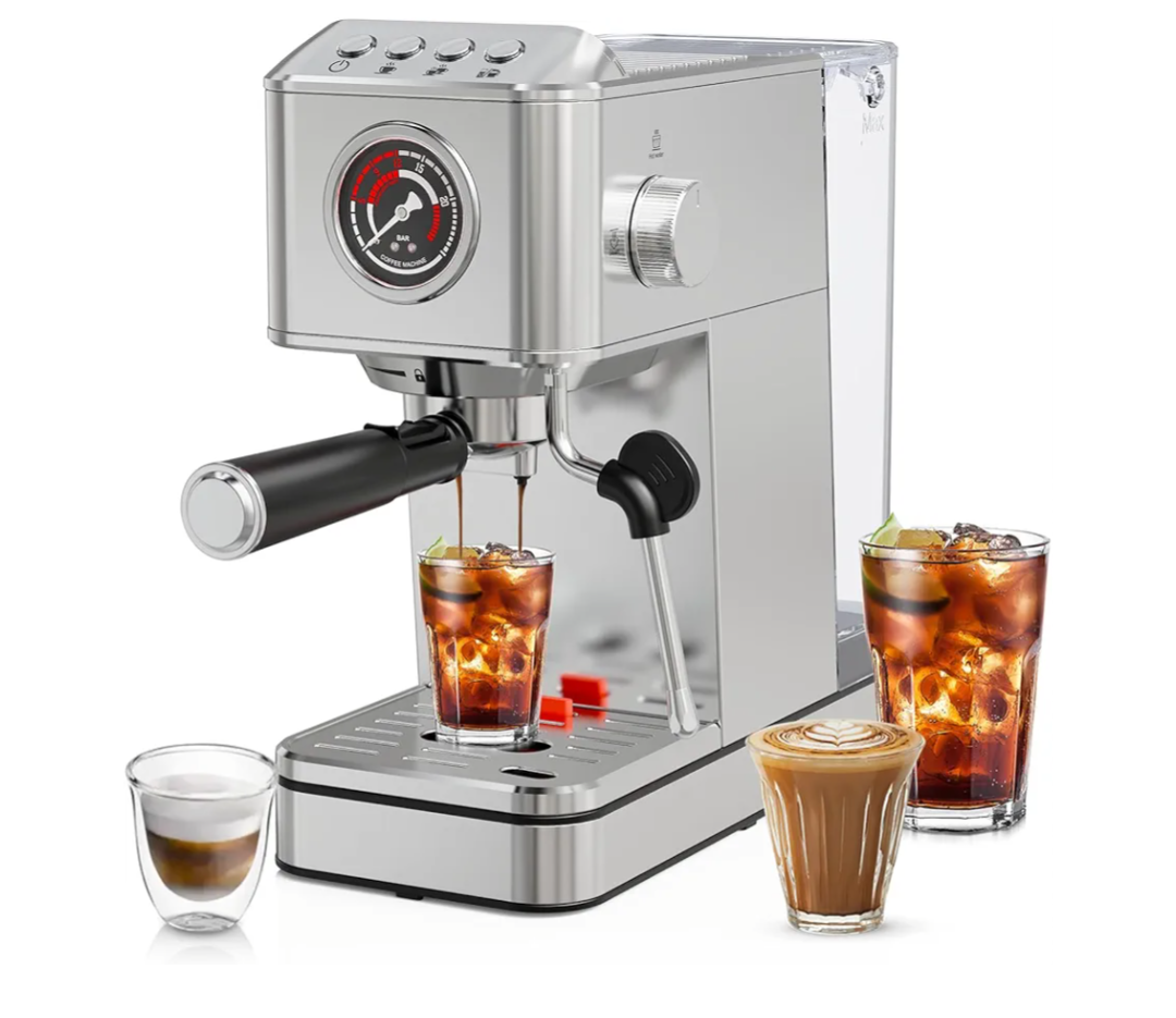 EM623 Espresso Machine 20 Bar with Steam Milk Frother, Stainless Steel Coffee Machine with Removable Water Tank for Cappuccino,Latte, Compact Stainless Steel Coffee maker for home,Great Gift