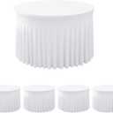 HolidayIdeas White Spandex Wedding Tablecloths for 60in Round Table, 5ft Fitted Stretch Table Skirts 120 Inch, Wrinkle-Free Ruffle Design Tablecloths for Banquets,Trade Shows, Parties, Events, 4 Pack