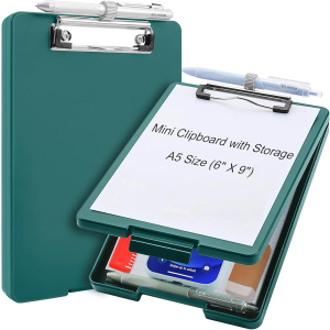 A5 Clipboard with Storage,Storage Clipboard with Pen Holder for Office Supplies,Nurse Clipboards with Low Profile Clip Clip Boards,Teacher Folder Clipboards for School Supplies Clip Board-Emerald