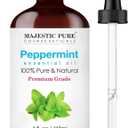Majestic Pure Essential Oil with Glass Dropper - 100% Pure and Natural - Essential Oils for Diffuser, Aromatherapy, Soap and Candle Making, Peppermint Essential Oil, Peppermint Oil, 4 Fl Oz