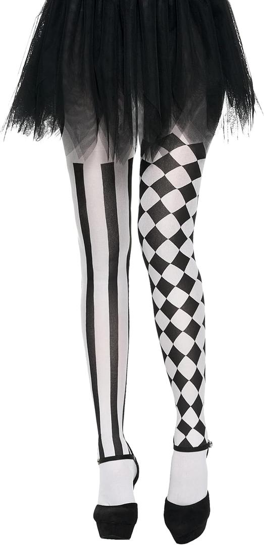 Spooktacular Creations Halloween Clown Tights for Adult Women, Halloween Black and White Harlequin Tights for Halloween Costume Cosplay Parties (Black, M)