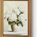 InSimSea Gold Framed Vintage White Hydrangea Wall Art for Living Room, 3D Textured Neutral Potted Plants Oil Paintings Wall Decor Hand Drawn Farmhouse Home Decor for Bedroom Bathroom Dining Shelf 12x16inch