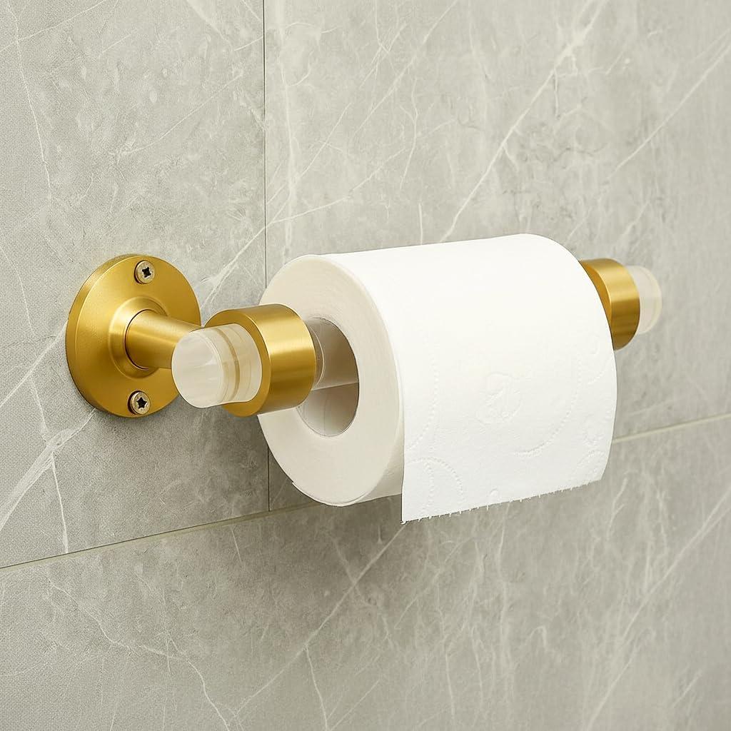 Brushed Brass Toilet Paper Holder, Durable, Lucite Toilet Paper Fixture, Rustproof Wall Mount Bathroom Kitchen & Washroom, 7"x3"x2" Inches