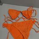 ZAFUL Women's Halter Triangle Bikini Set Crochet Boho Floral Swimsuit Cut Out Tie Side Two Piece Bathing Suit (Orange, S)