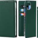 iCoverCase Compatible with iPhone 13 Wallet Case, RFID Blocking Genuine Leather Magnetic Case with Wrist Strap and Card Slots Kickstand Feature Flip Cover 6.1 Inch (Green)