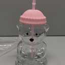 Glass Bear Cup,Bear Cup with Straw, 500ml Reusable Bear Glass Tumbler with Lid for Iced Coffee, Milk Tea, and Cocktails, Dishwasher Safe(Pink), 16.9 Ounces